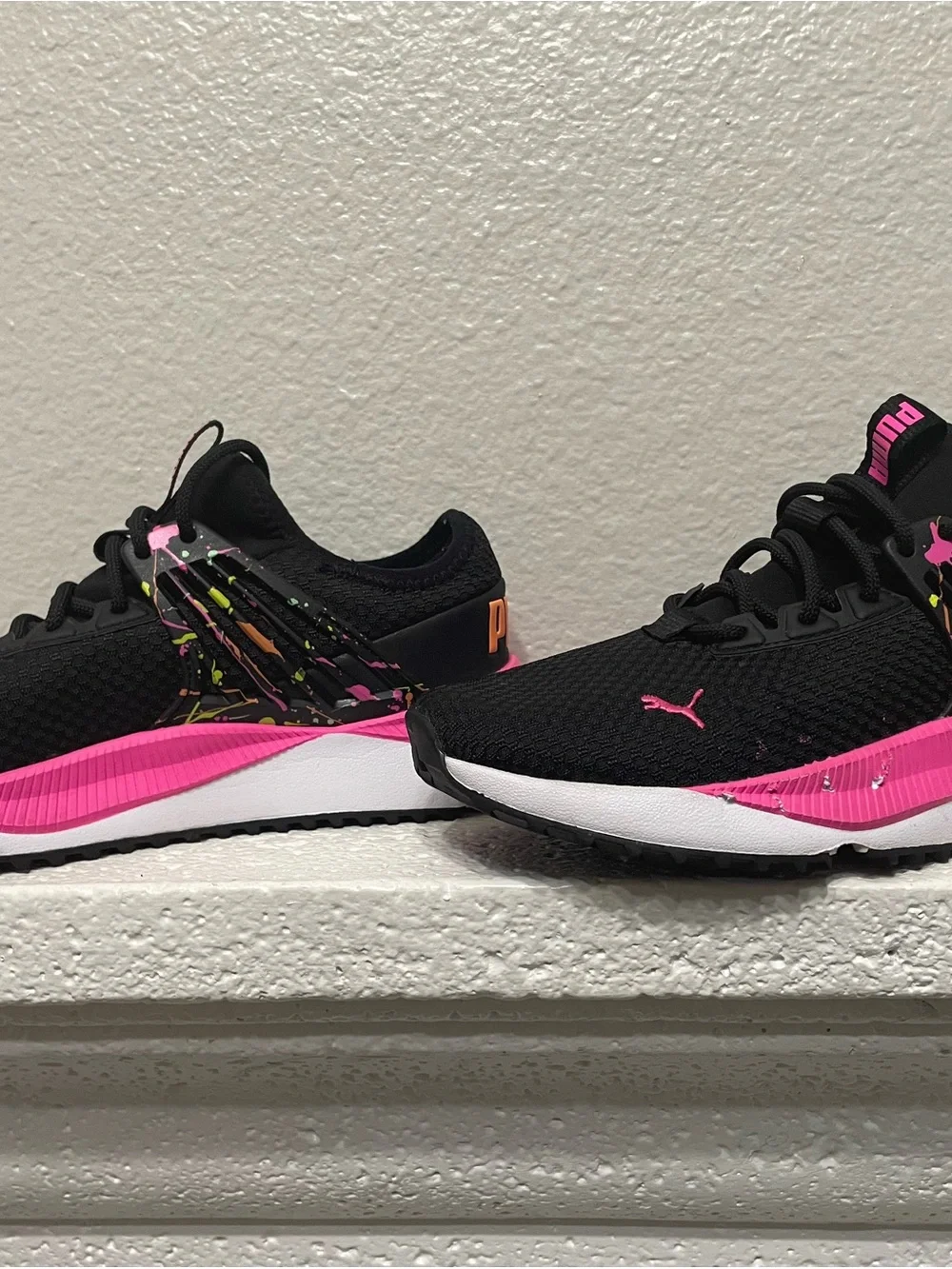 Puma Women's Black & Hot Pink Athletic Running Shoes with Neon Splatter
